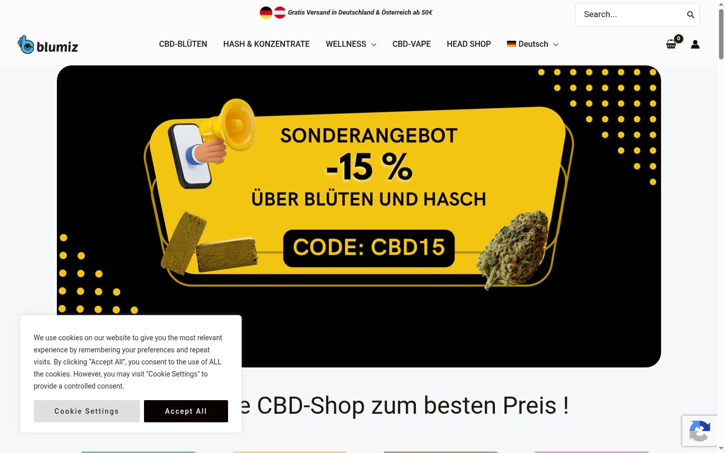 Screenshot des Einwilligungsbanners vor jeglicher Interaktion