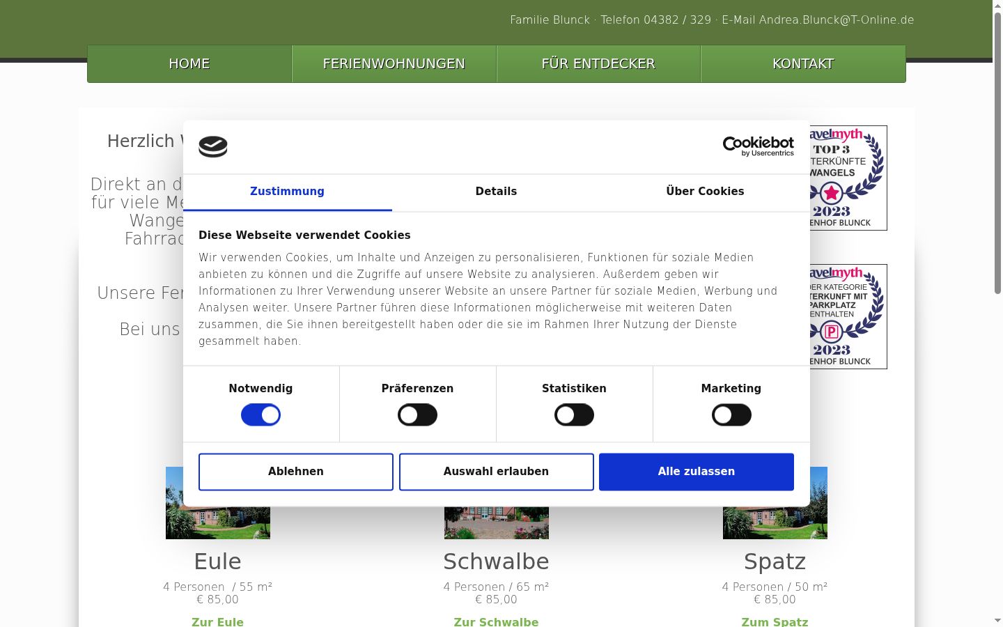 Screenshot del banner di consenso mostrato prima di qualsiasi interazione