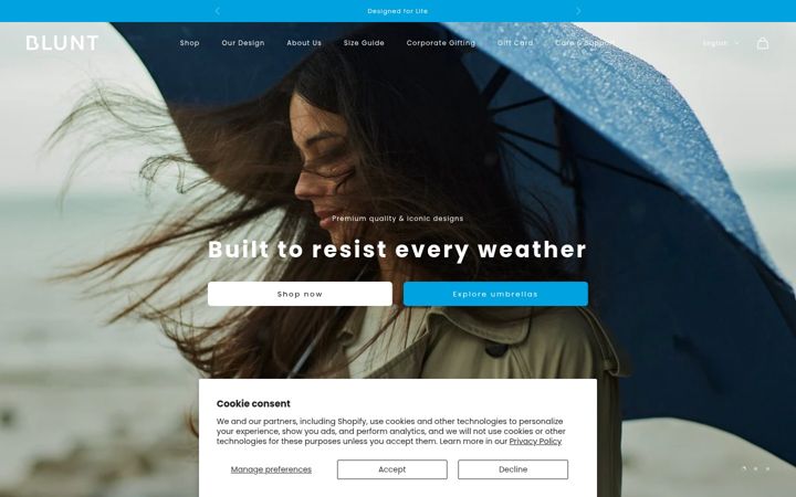 Screenshot of bluntumbrellas.com