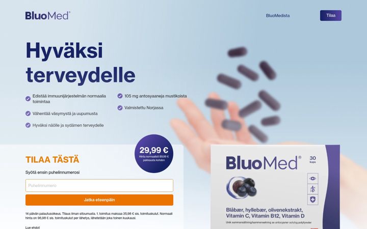 Screenshot of bluomed.fi