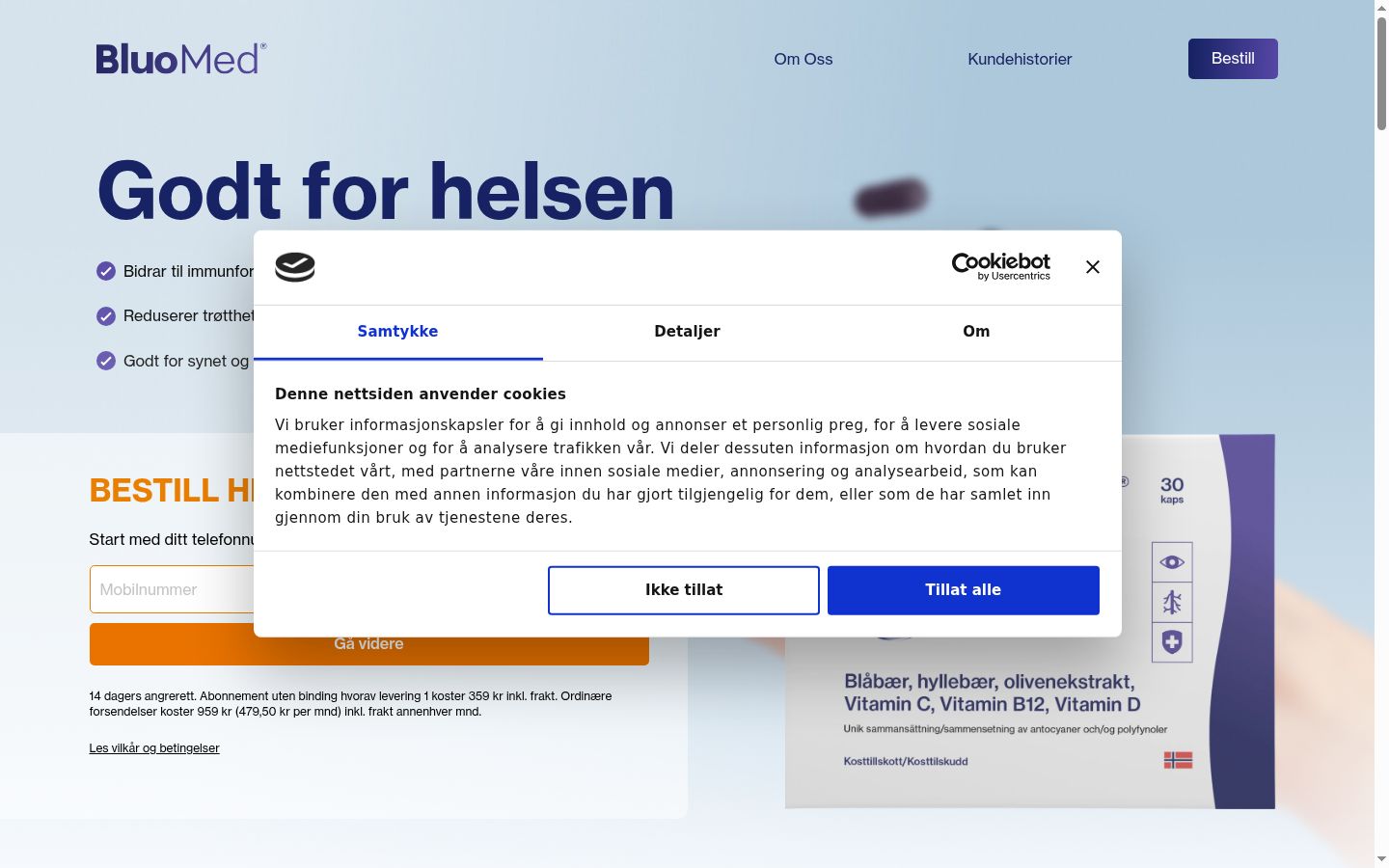 Screenshot del banner di consenso mostrato prima di qualsiasi interazione