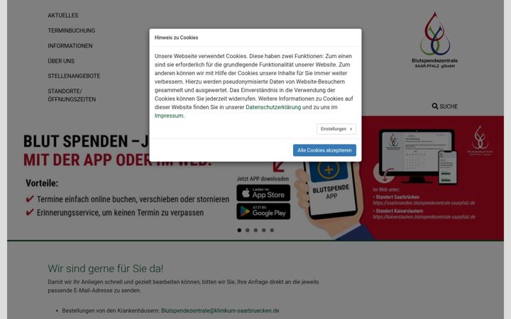 Screenshot of blutspendezentrale-saarpfalz.de