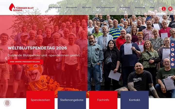 Screenshot of blutspendezentrale.de