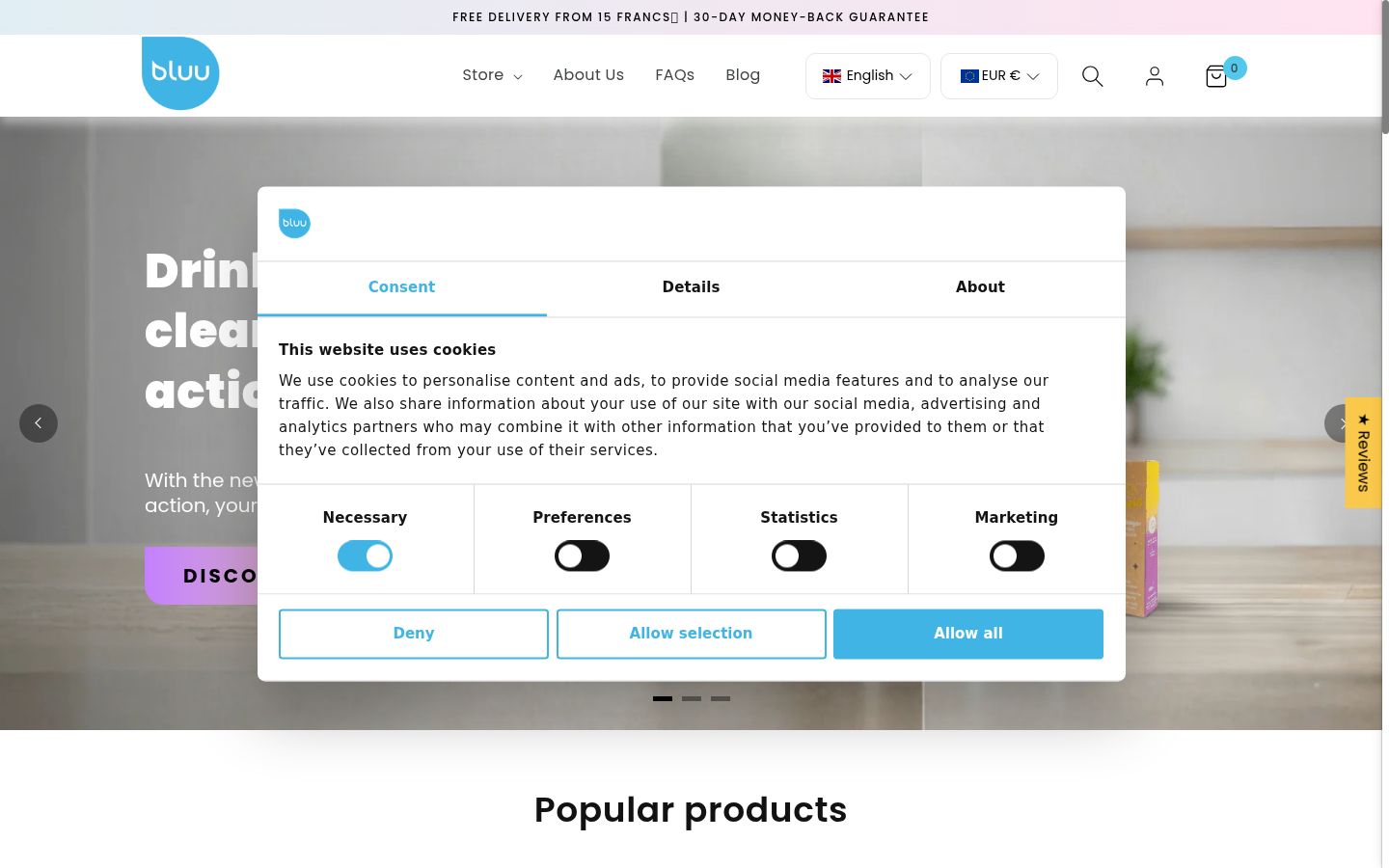 Capture d'écran de la bannière de consentement affichée avant toute interaction