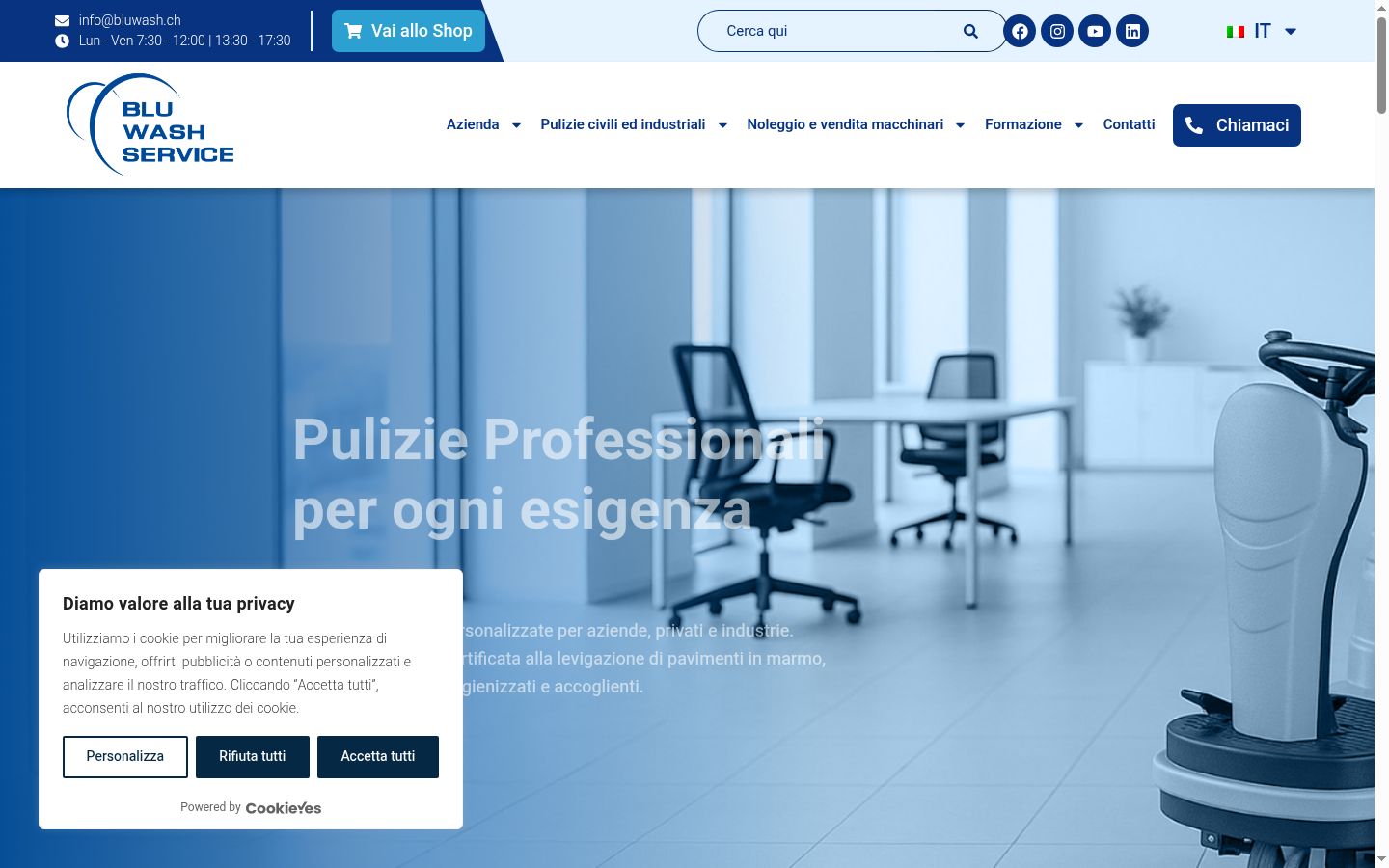 Screenshot del banner di consenso mostrato prima di qualsiasi interazione