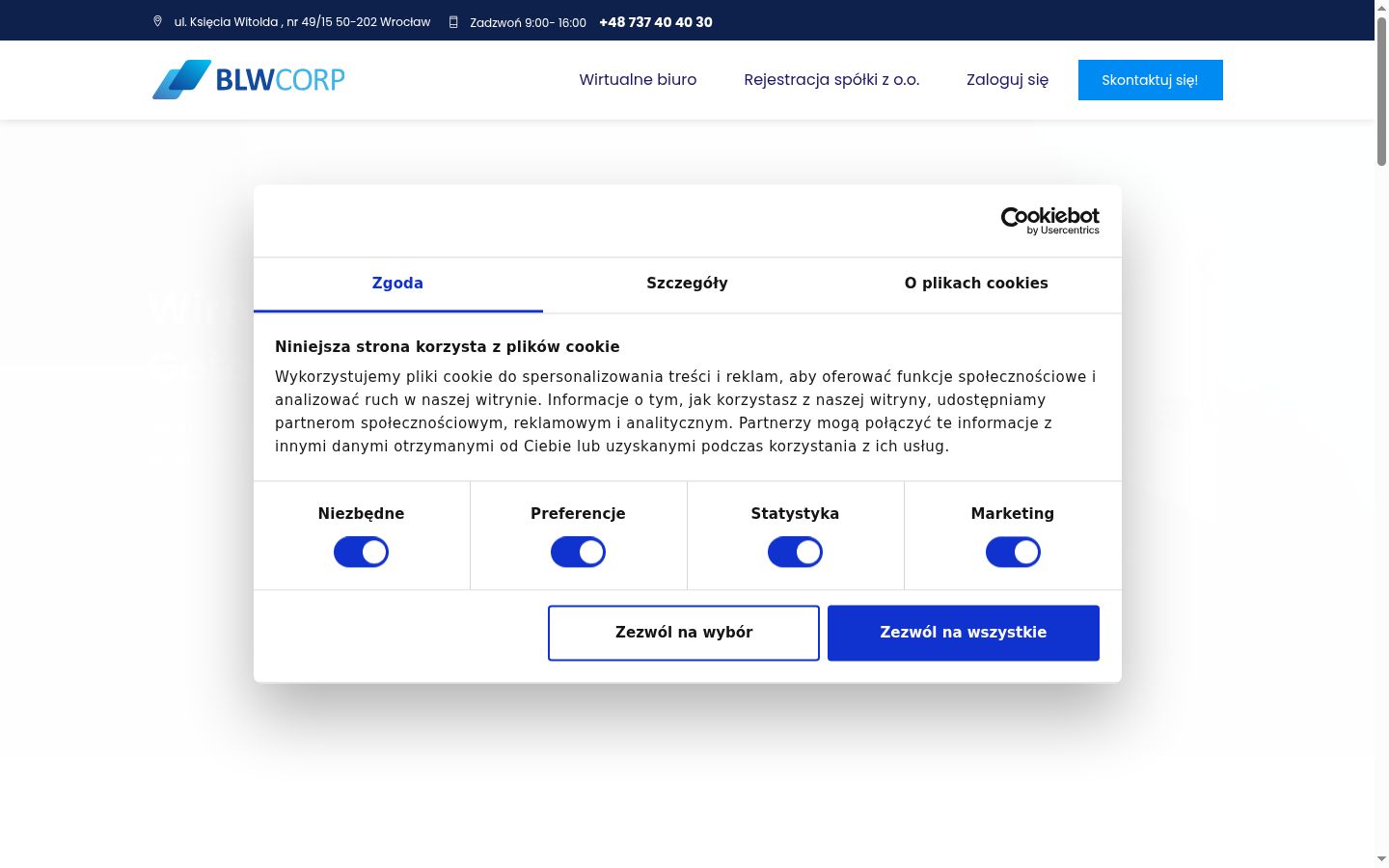 Zrzut ekranu banera zgody wyświetlanego przed jakąkolwiek interakcją