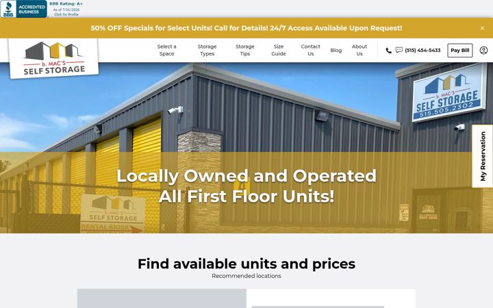 Screenshot of bmacselfstorage.com