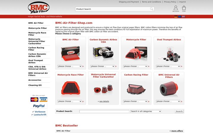 Screenshot of bmc-air-filter-shop.com