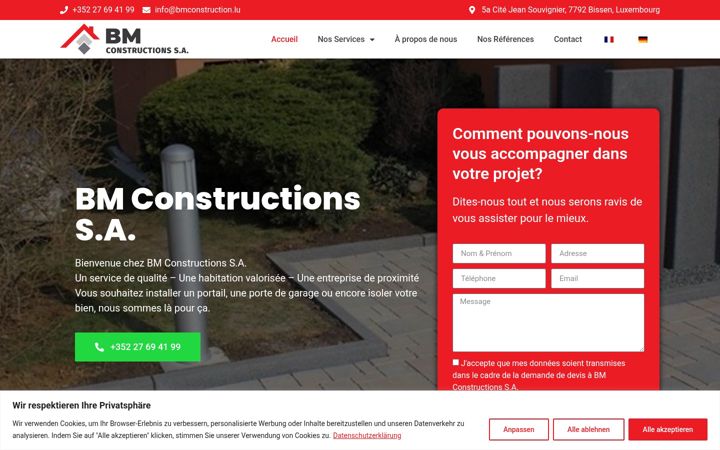Captură de ecran a bmconstruction.lu