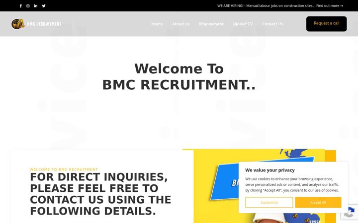 Screenshot του bmcrecruitmentandhire.co.uk