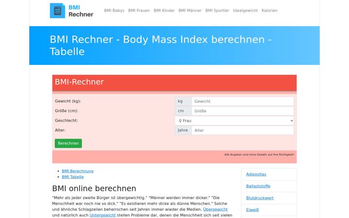 Screenshot of bmi-rechner.at