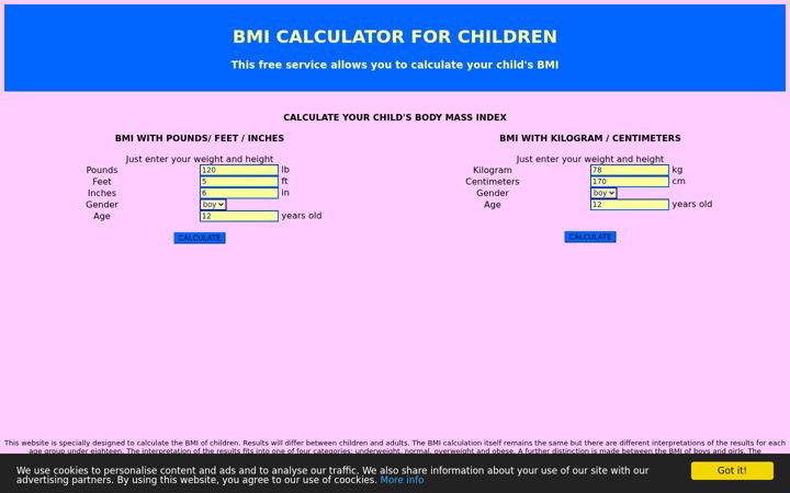 Screenshot of bmiforchildren.com