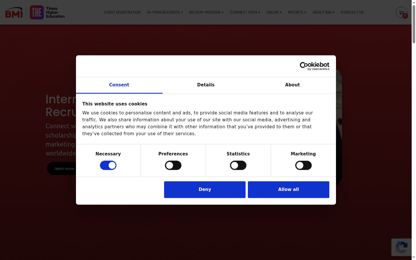 Screenshot del banner di consenso mostrato prima di qualsiasi interazione