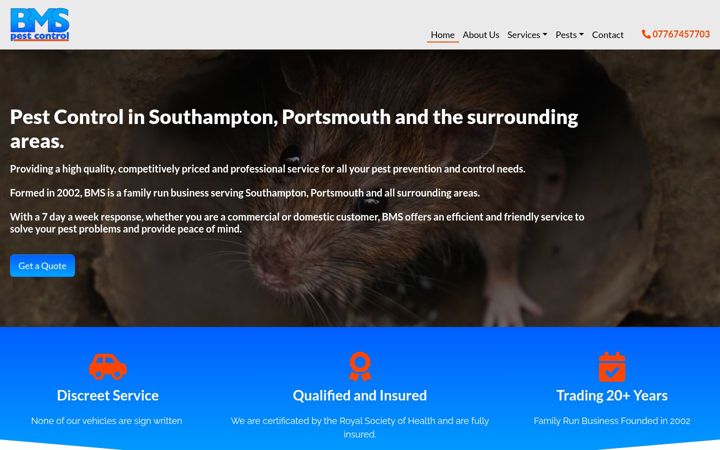 Screenshot of bmspestcontrol.co.uk