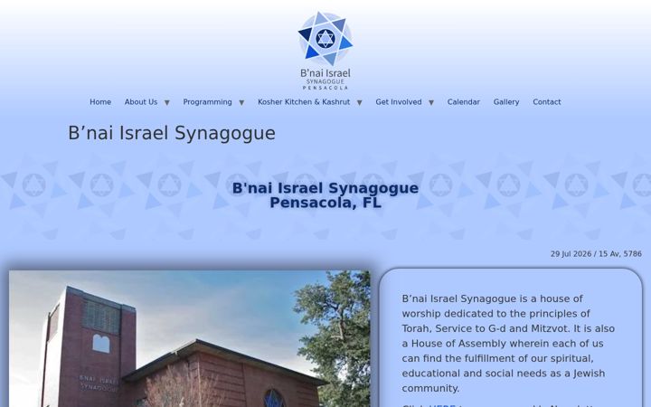 Screenshot of bnaiisraelpensacola.org