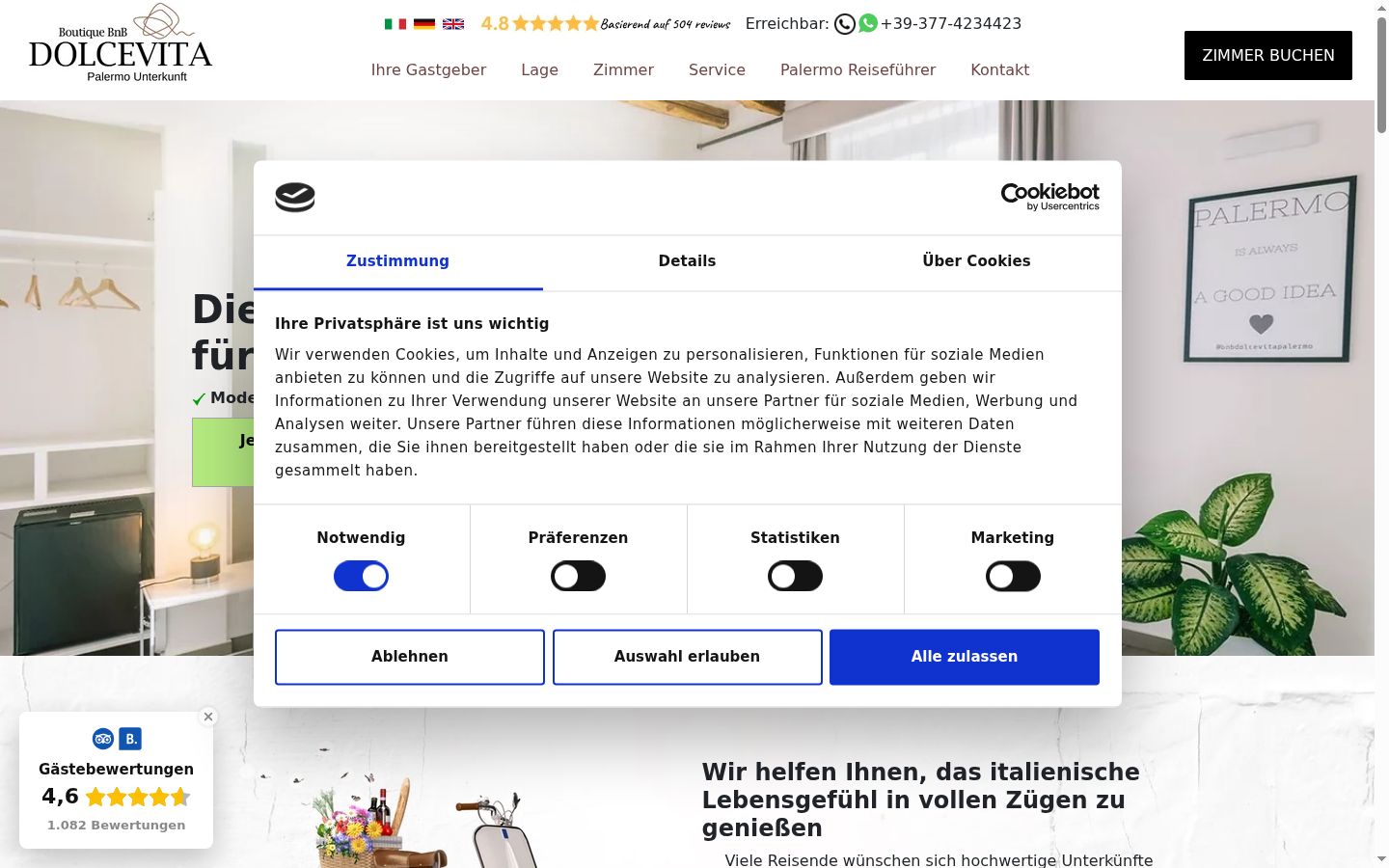 Screenshot des Einwilligungsbanners vor jeglicher Interaktion