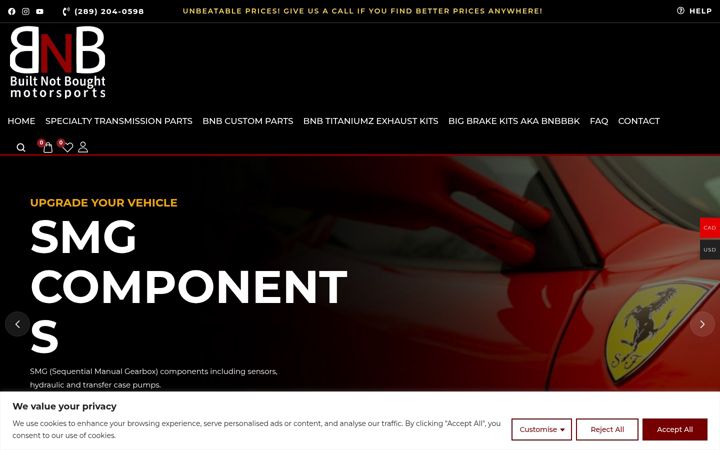 Screenshot of bnbmotorsports.ca