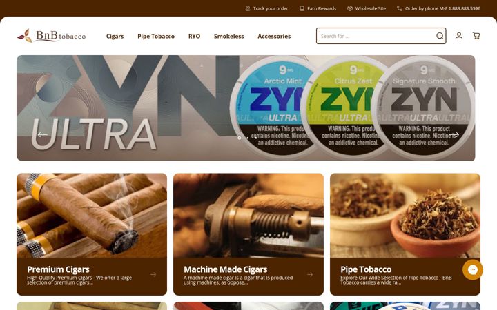 Screenshot von bnbtobacco.com
