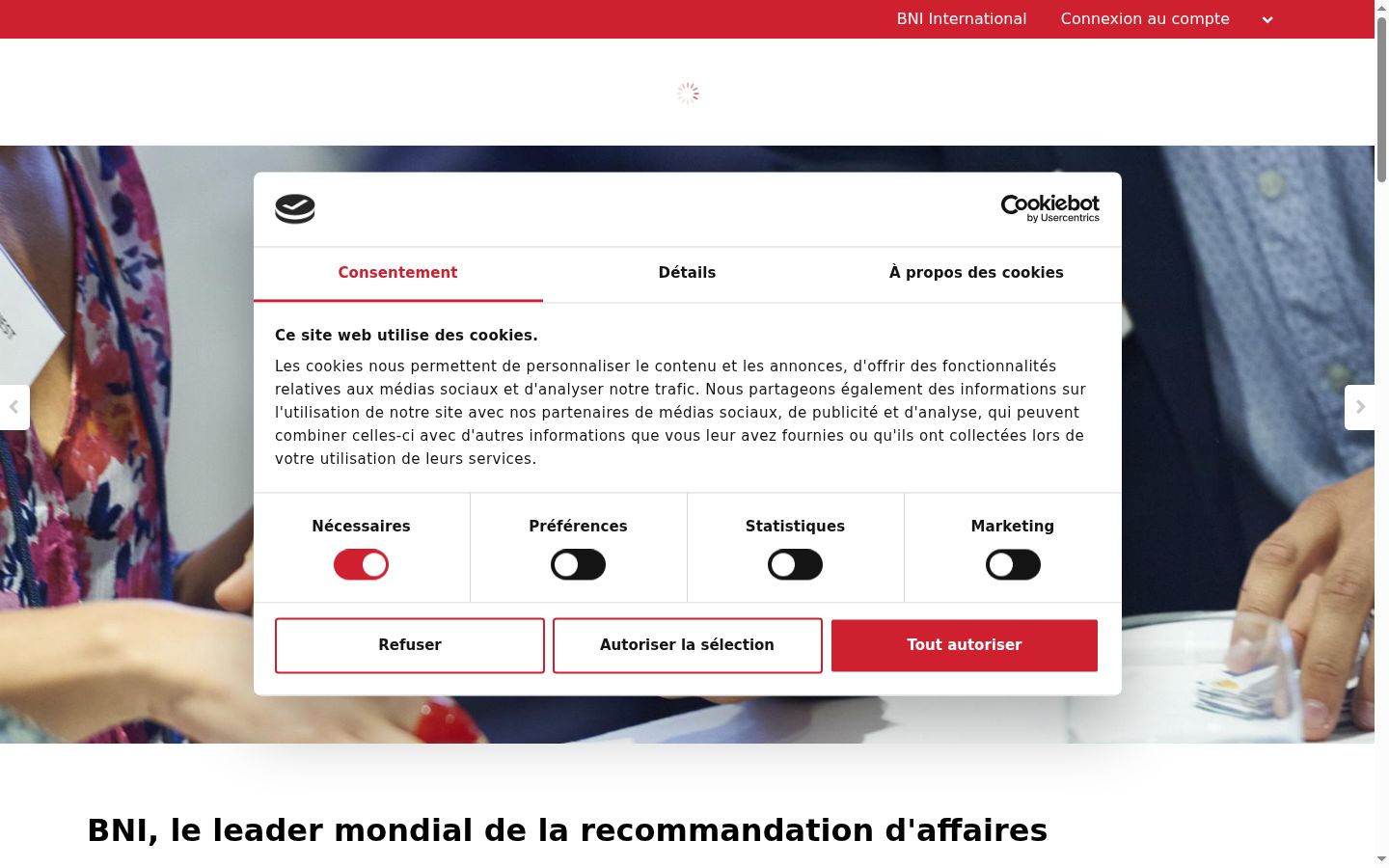 Capture d'écran de la bannière de consentement affichée avant toute interaction