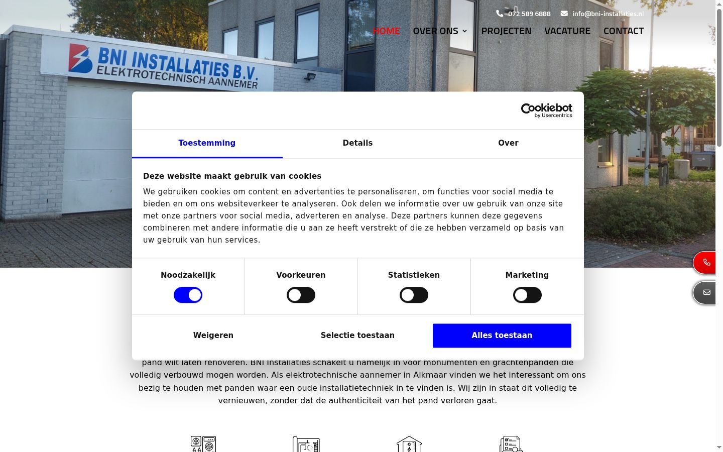 Screenshot van de toestemmingsbanner zoals getoond vóór enige interactie