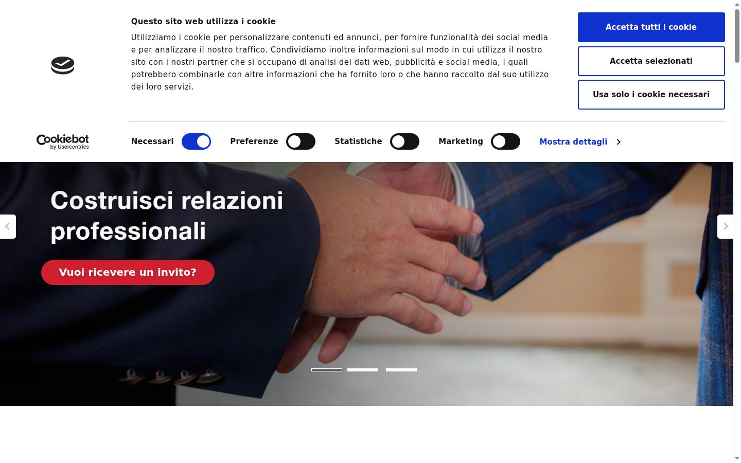 Screenshot del banner di consenso mostrato prima di qualsiasi interazione