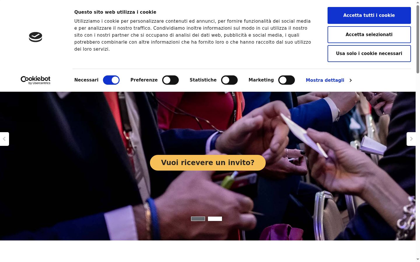 Screenshot del banner di consenso mostrato prima di qualsiasi interazione