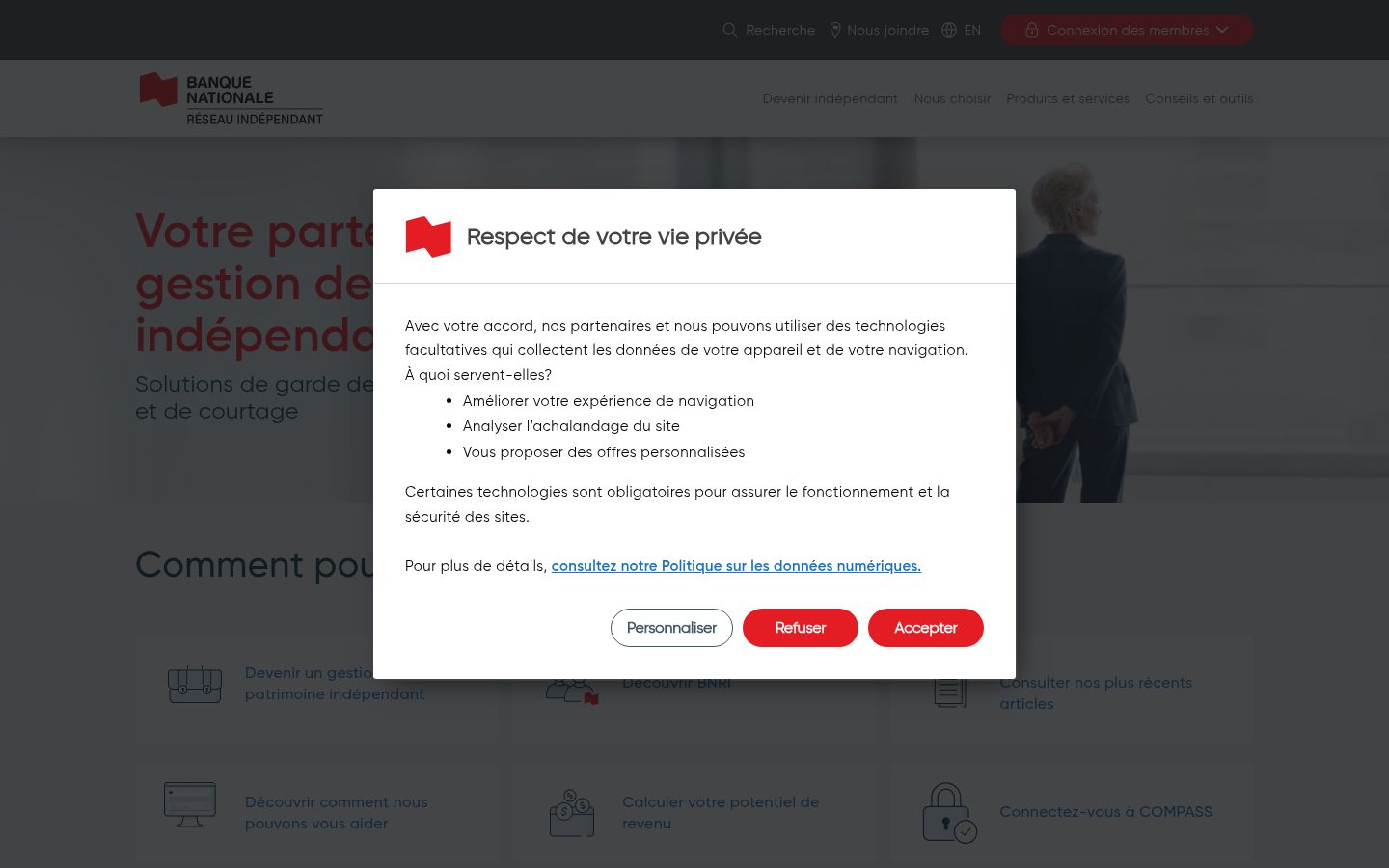 Skjermbilde av samtykkebanneret slik det vises før noen interaksjon