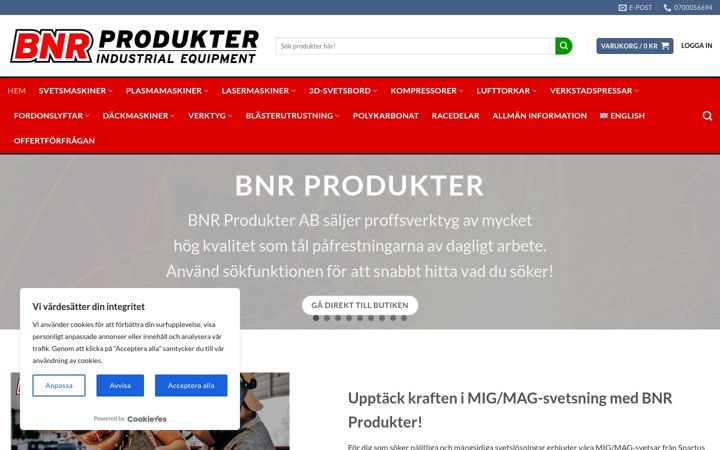 Skærmbillede af bnrprodukter.se
