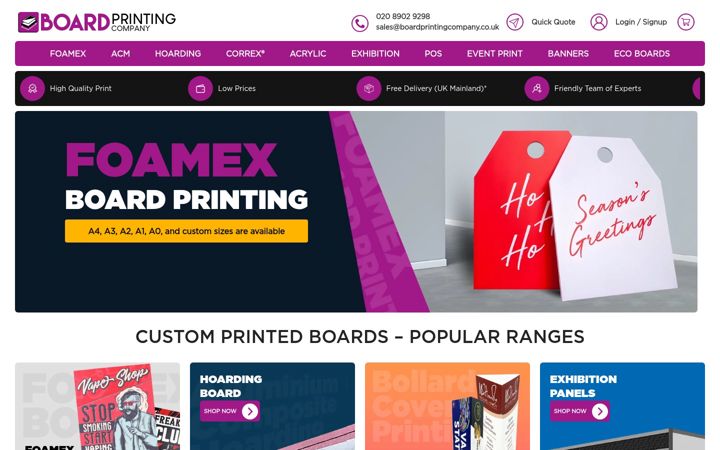 Screenshot of boardprintingcompany.co.uk