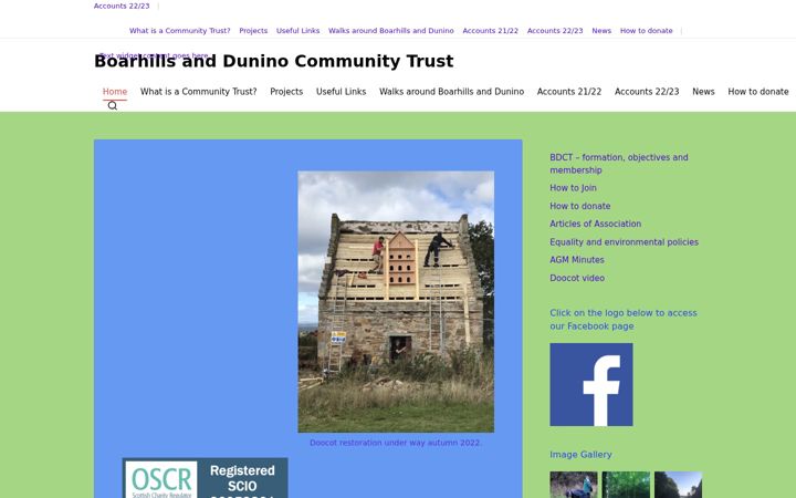 Captura de ecrã de boarhillsandduninocommunitytrust.org