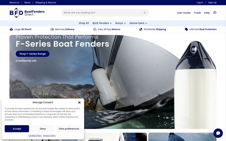Kuvakaappaus sivustosta boatfendersdirect.co.uk