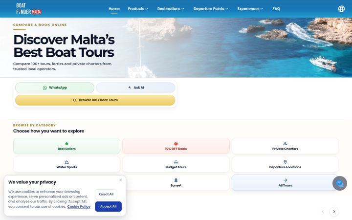 Kuvakaappaus sivustosta boatfindermalta.com