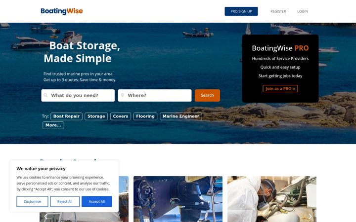 Screenshot of boatingwise.com