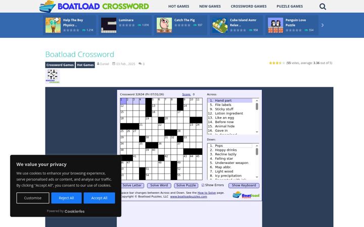 Screenshot of boatloadcrossword.com