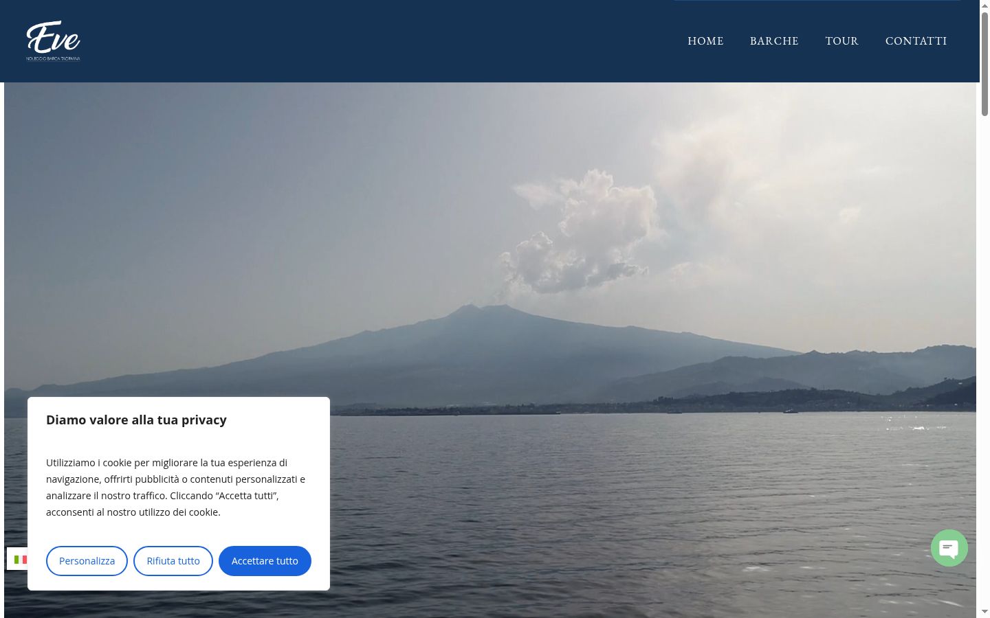 Screenshot del banner di consenso mostrato prima di qualsiasi interazione