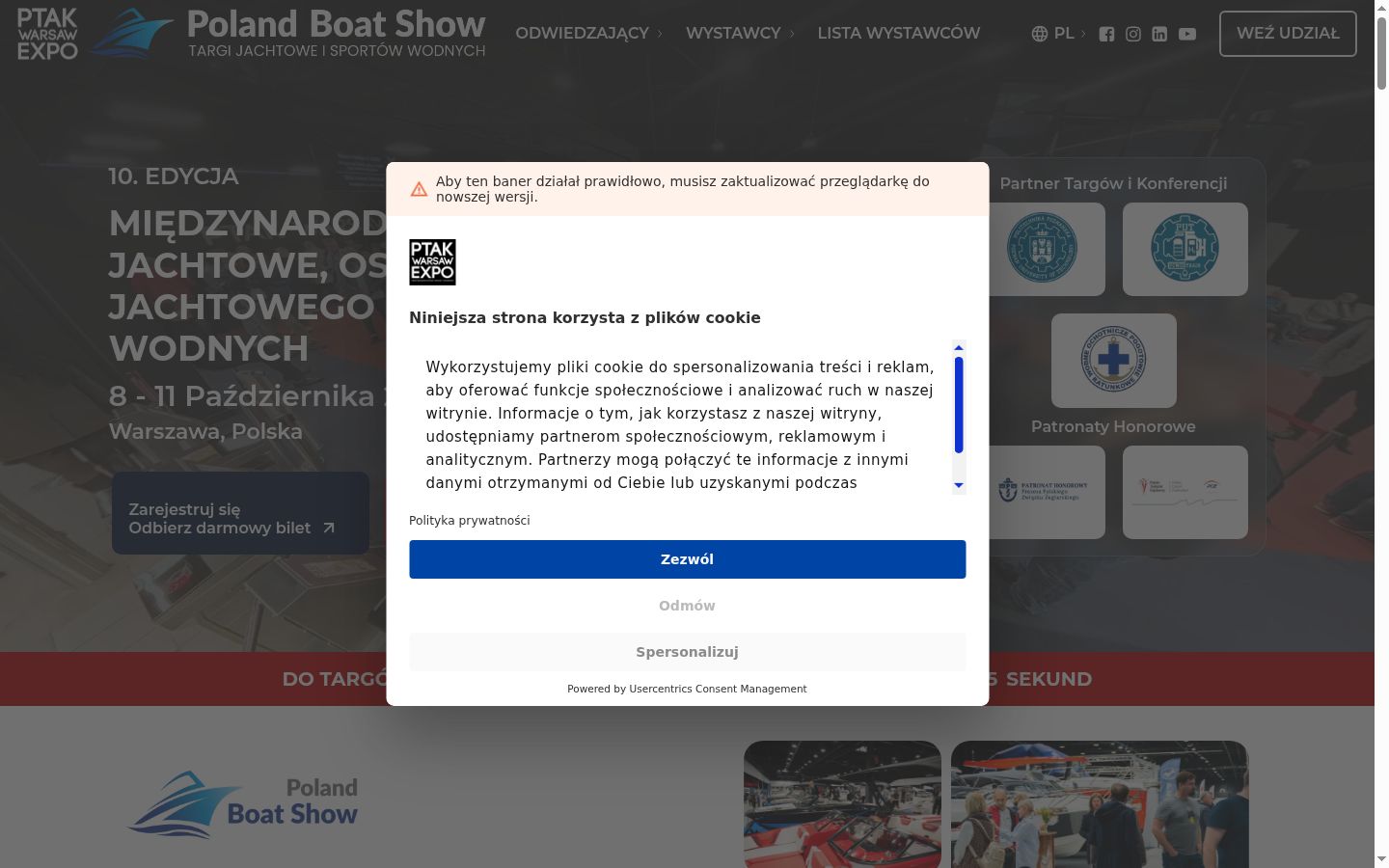 Snímka obrazovky banera súhlasu zobrazeného pred akoukoľvek interakciou