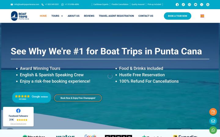 Skärmbild av boattripspuntacana.com