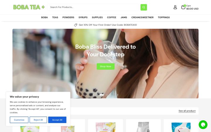 Kuvakaappaus sivustosta bobateaplus.com