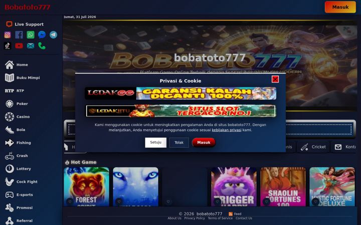 Kuvakaappaus sivustosta bobatoto777.org