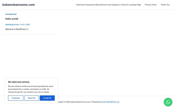 Screenshot of bobencleanrooms.com