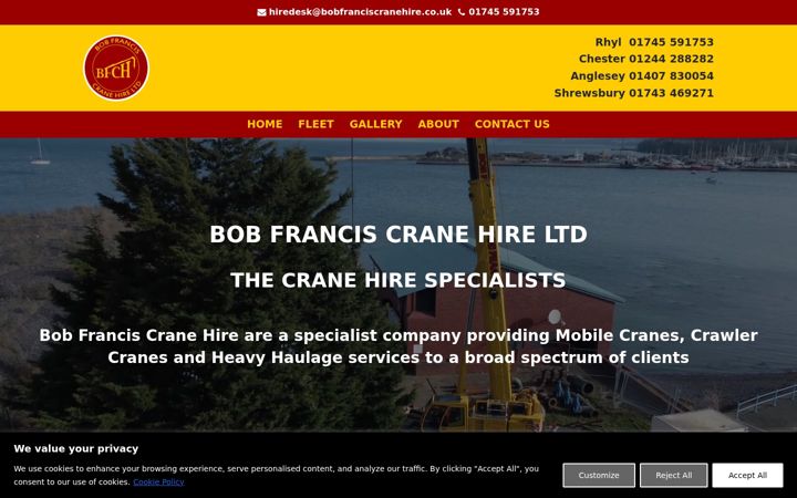 Screenshot of bobfranciscranehire.co.uk