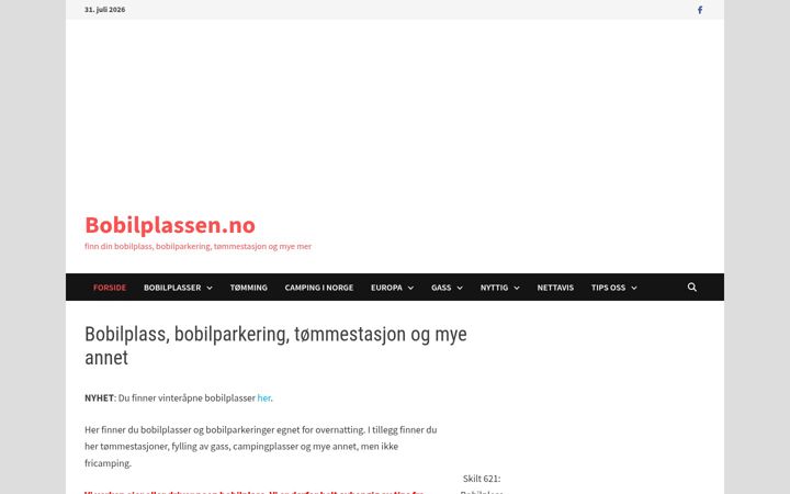 Kuvakaappaus sivustosta bobilplassen.no