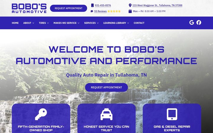 Screenshot of bobosautomotive.com