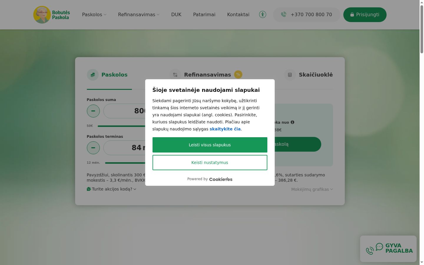 Ekrānuzņēmums ar piekrišanas baneri, kas tika rādīts pirms jebkādas mijiedarbības
