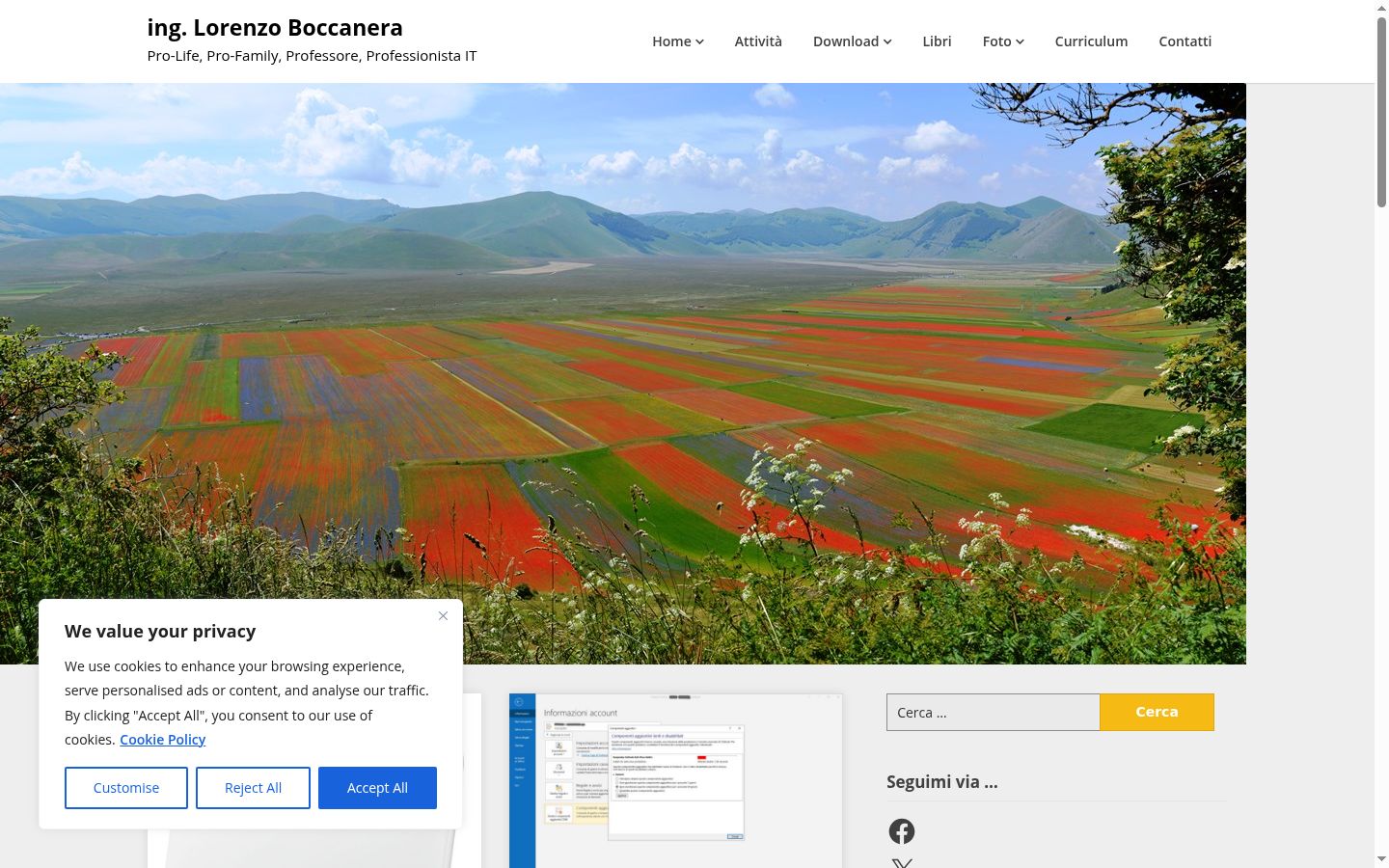 Screenshot del banner di consenso mostrato prima di qualsiasi interazione