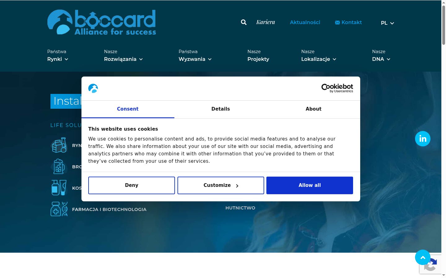 Screenshot del banner di consenso mostrato prima di qualsiasi interazione