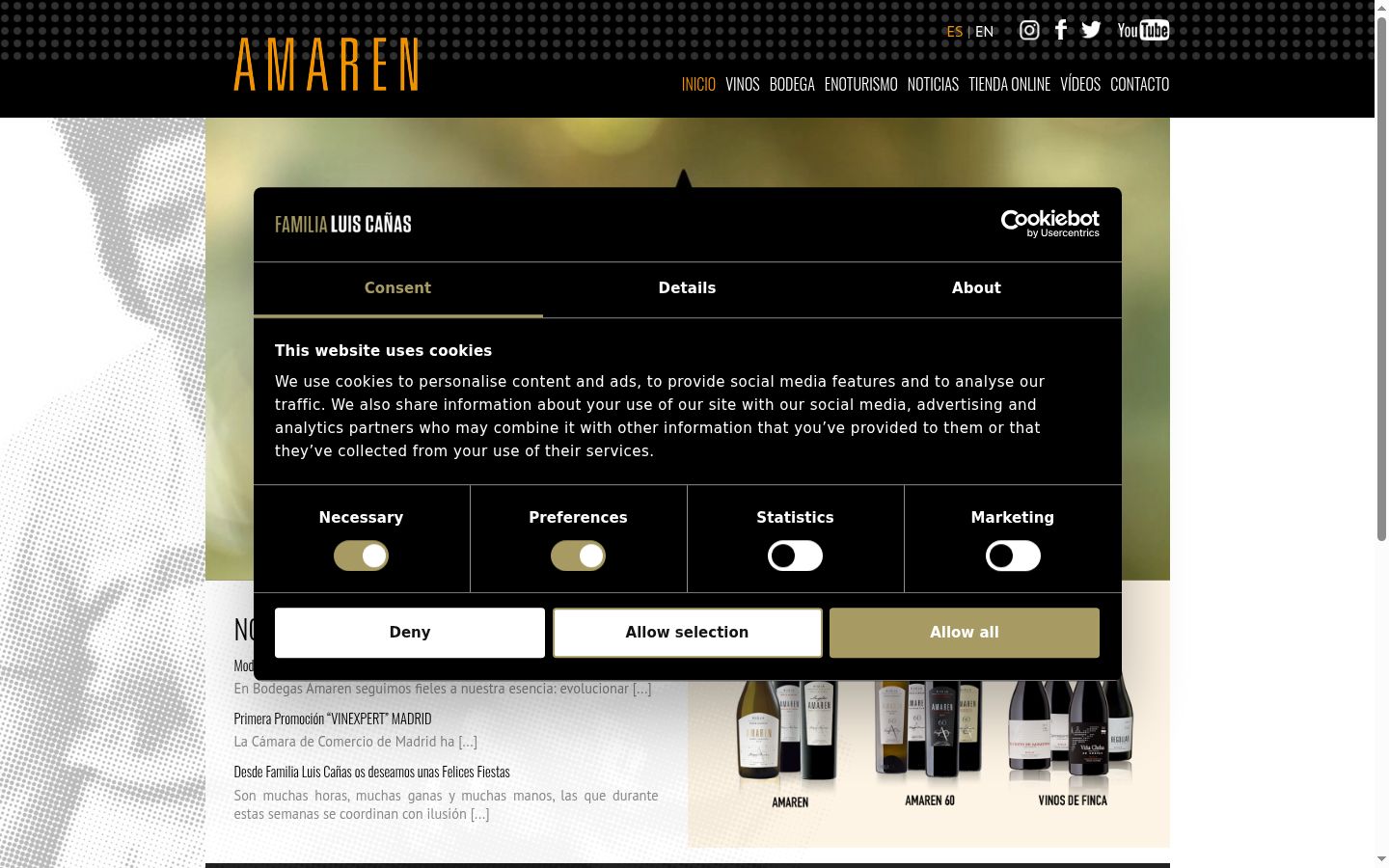 Screenshot del banner di consenso mostrato prima di qualsiasi interazione