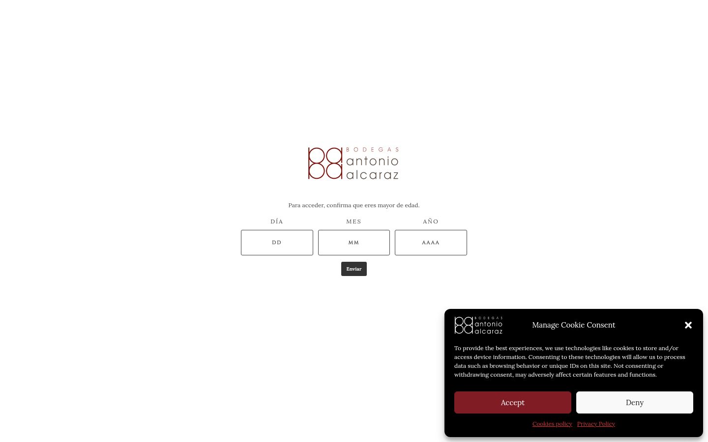 Screenshot del banner di consenso mostrato prima di qualsiasi interazione