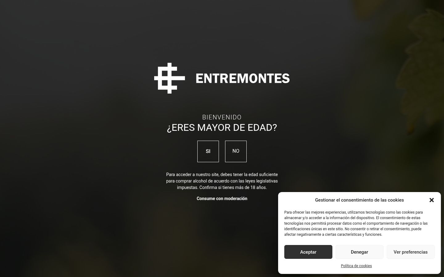 Screenshot del banner di consenso mostrato prima di qualsiasi interazione