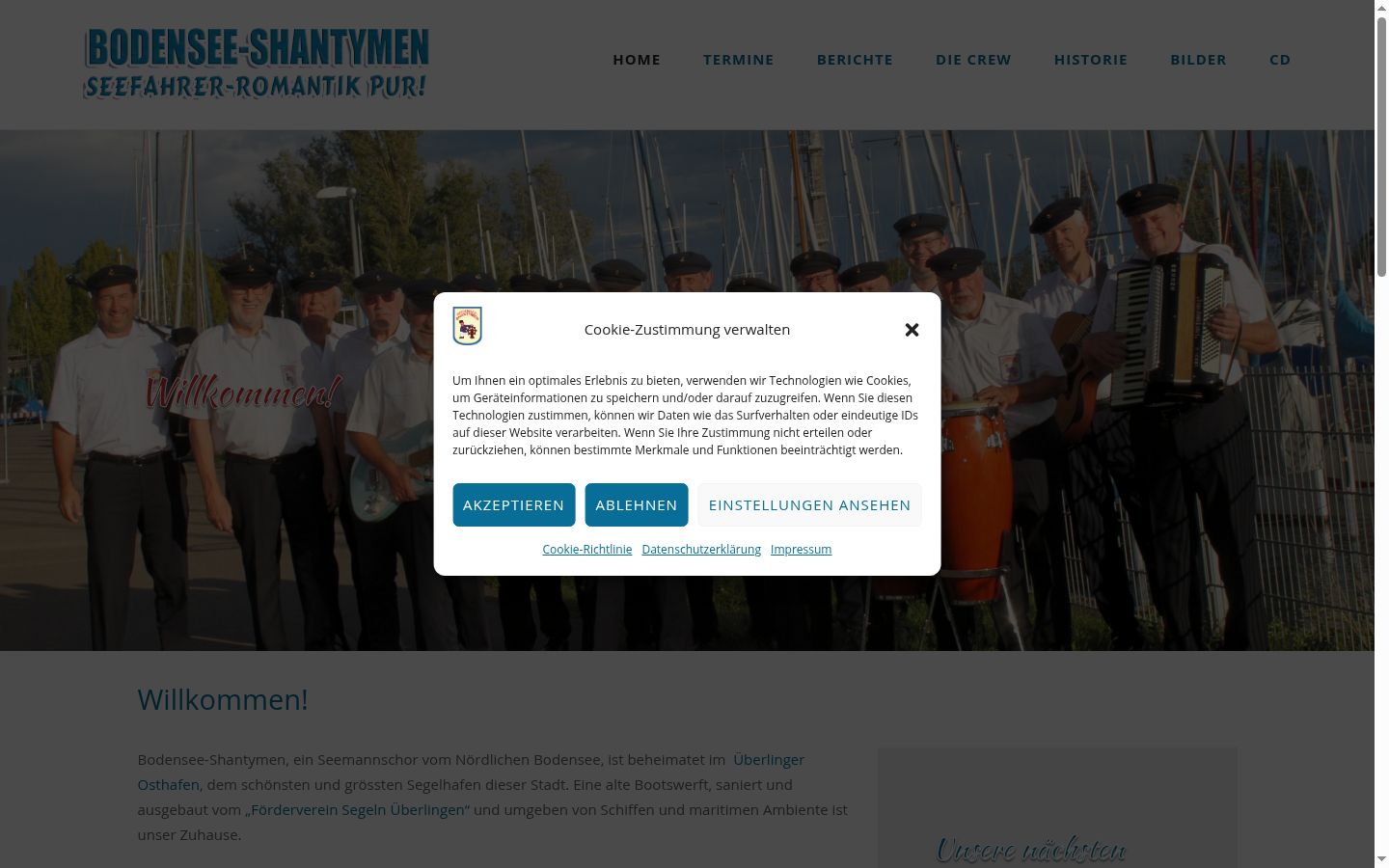 Screenshot del banner di consenso mostrato prima di qualsiasi interazione